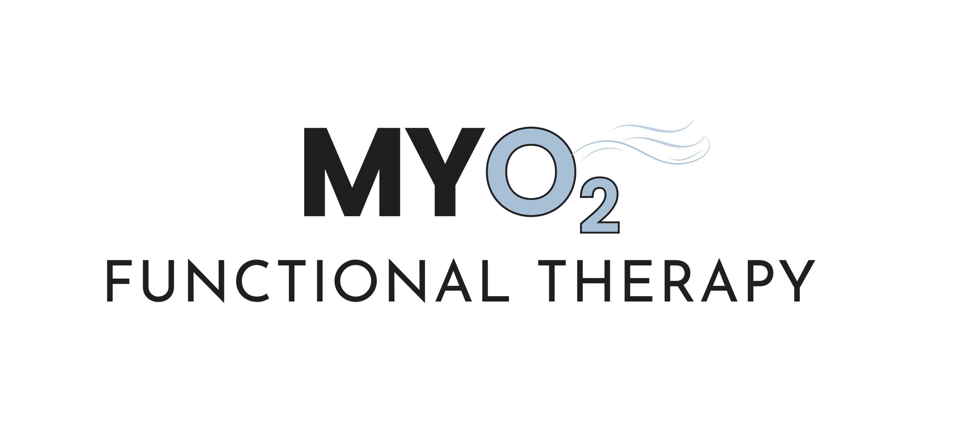 MYO2 Functional Therapy company logo. Stylized O2 with lines of blue signifying air flow.